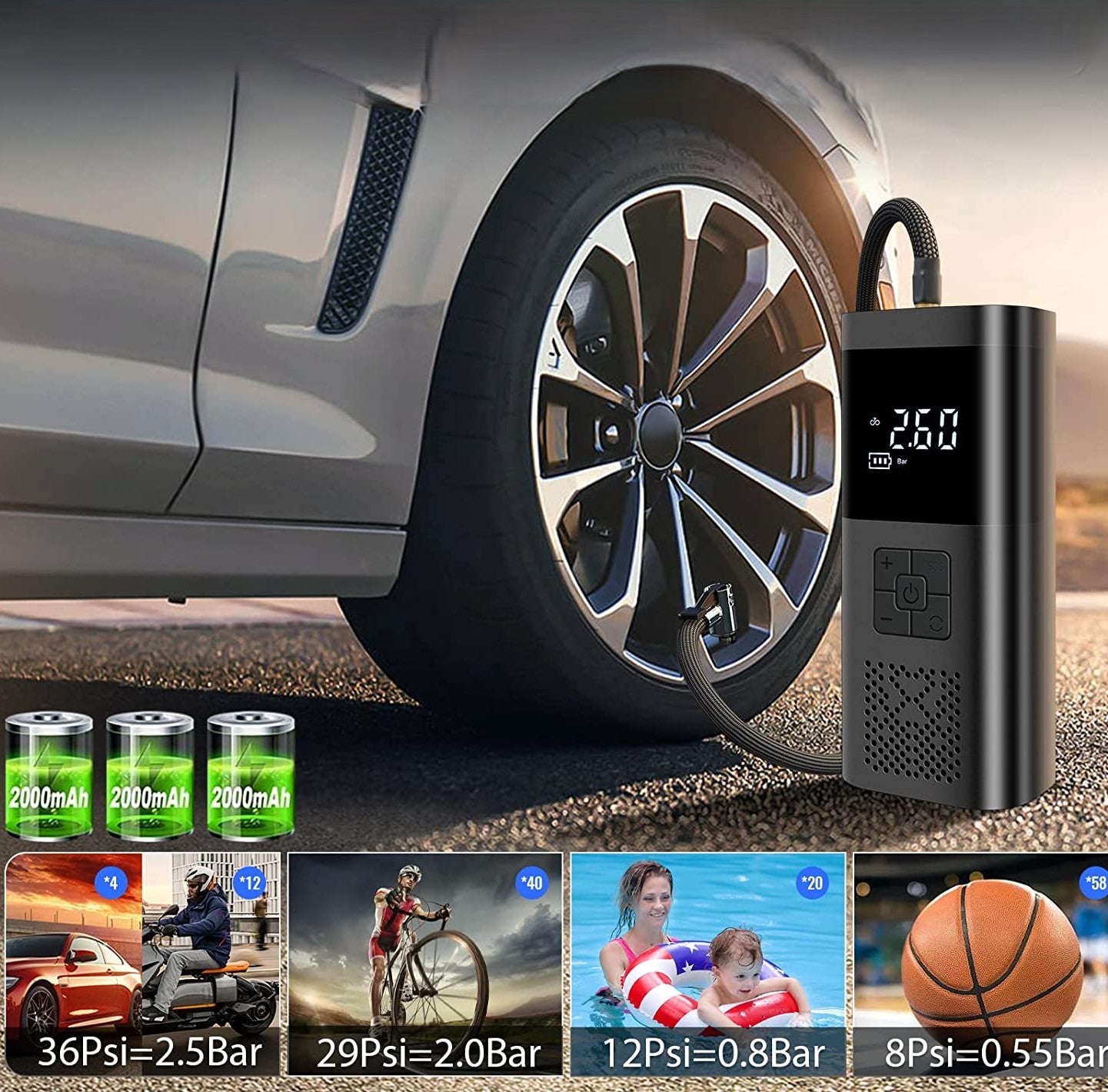 Pompe à air portable tesly avec écran LCD numérique