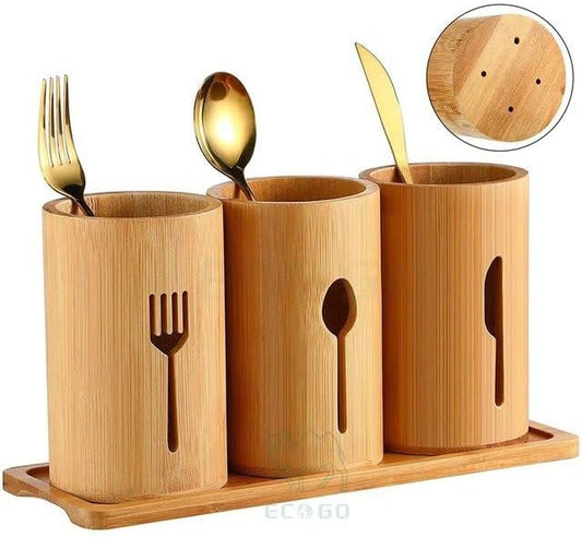 Organiseur d'ustensiles de cuisine Tesly en bambou poli