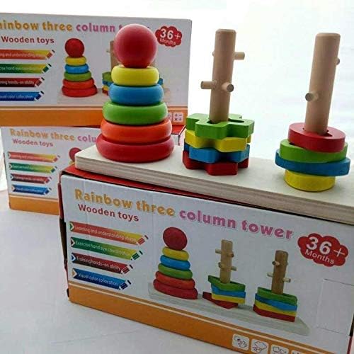 Jeu d'apprentissage tour d'anneaux arc-en-ciel en bois