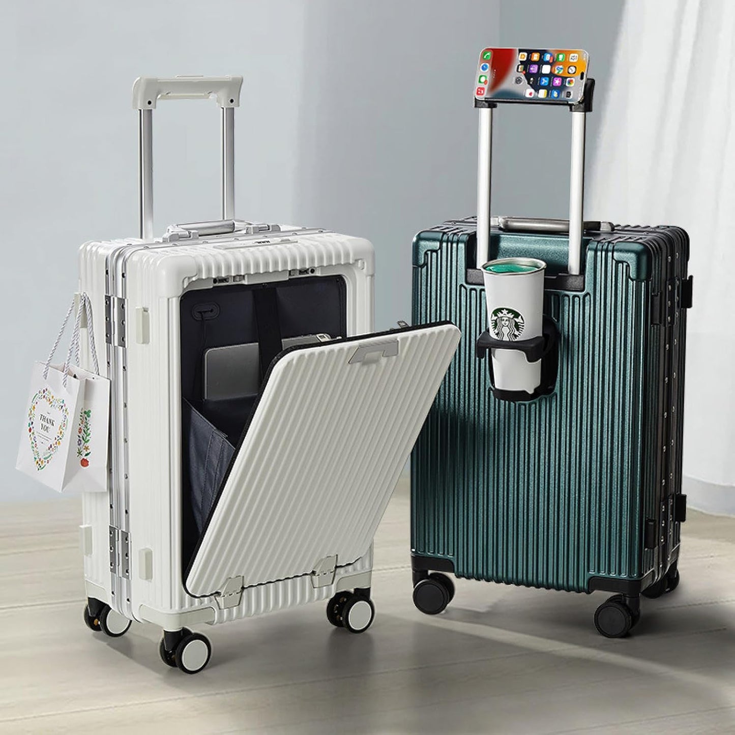 Valise cabine avec port USB et porte-gobelet