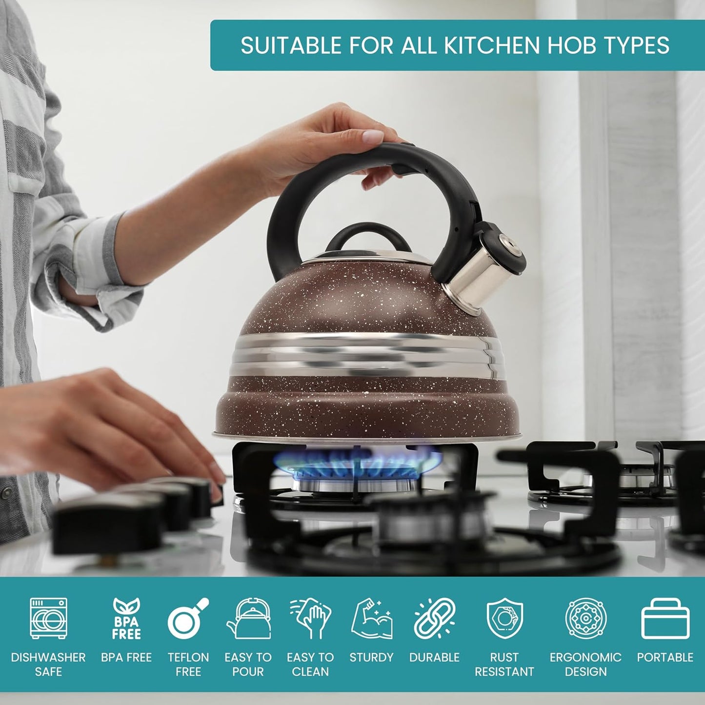 Bouilloire Sifflante Inox 3 L – Chauffe Rapide pour Thé & Café